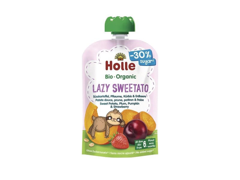 HOLLE Quetschbeutel Lazy Sweetato 100 g Süsskartoffel, Pflaume, Kürbis und Erdbeere