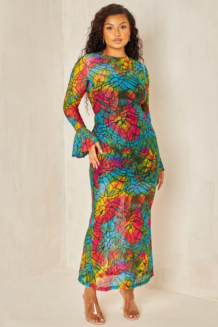 Robe longue bleue à chevrons en crochet