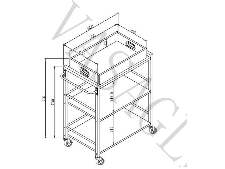 VASAGLE Bartrolley mit Tablett 65 x 86 cm, Braun/Schwarz Servierwagen auf Rollen