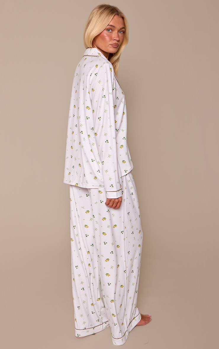 Lemon Print Ensemble Pyjama Haut Manches Longues Et Pantalon En Jersey Doux Avec Passepoil