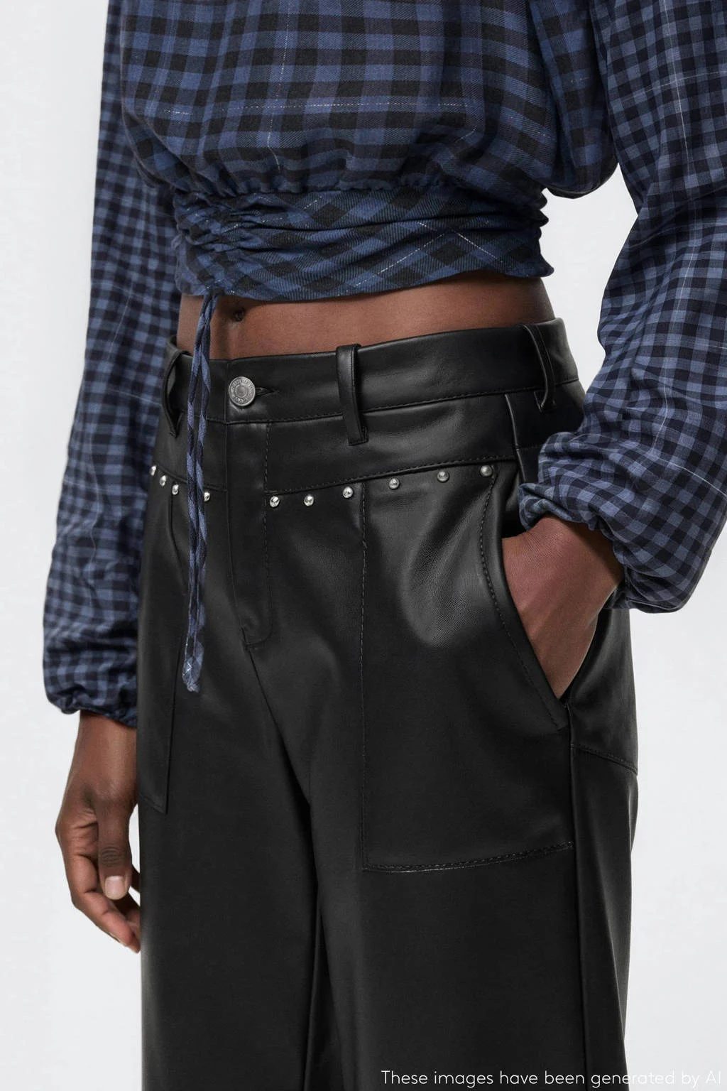MANGO TEEN imitatieleren straight casual broek zwart
