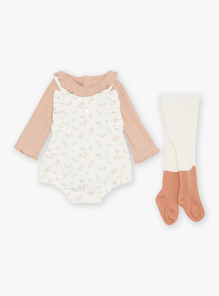 Body rose ancien, barboteuse écrue et collant