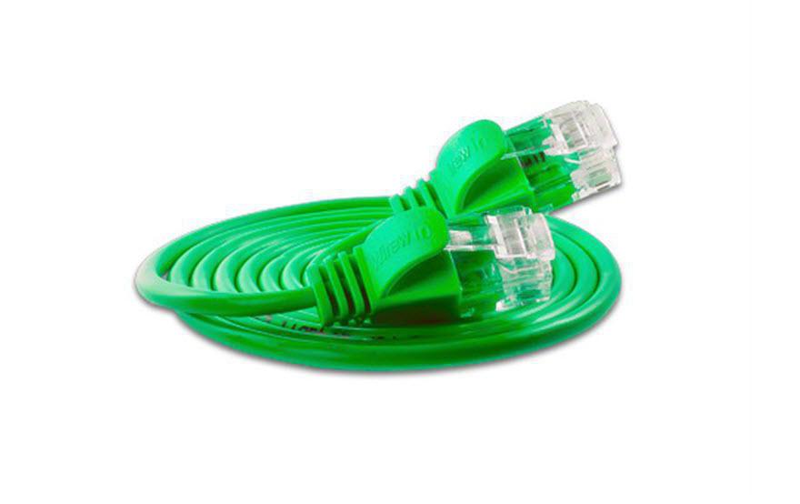 Slimpatchkabel RJ-45 - RJ-45, Cat 6, UTP, 0.15 m, GrünLightpatchkabel rund, ungeschirmtes Twisted-Pair-Kabel (U/UTP) mit Klinkenschutz