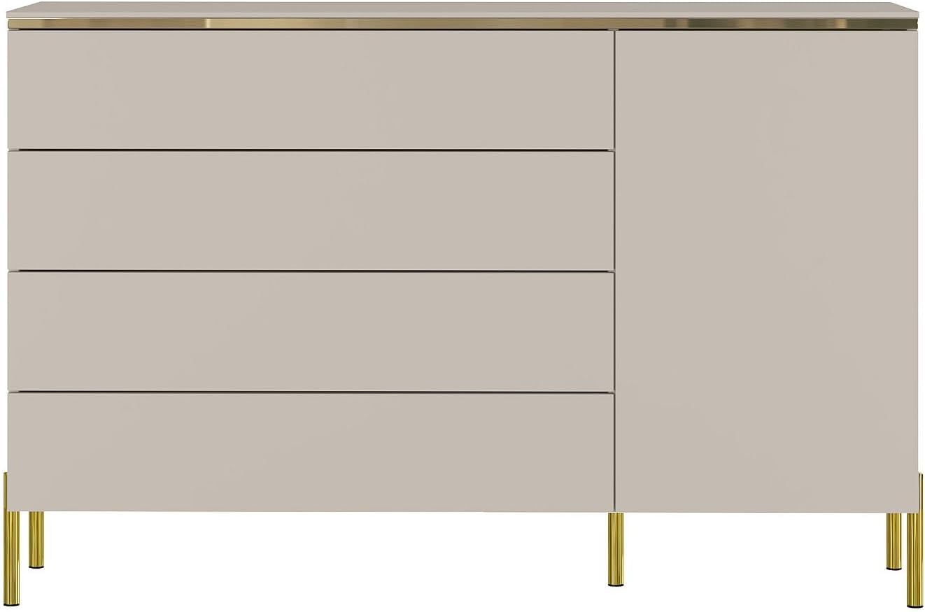 Pascal Morabito-Kommode mit 4 Schubladen & 1 Tür - Beige & Goldfarben - VUKIA