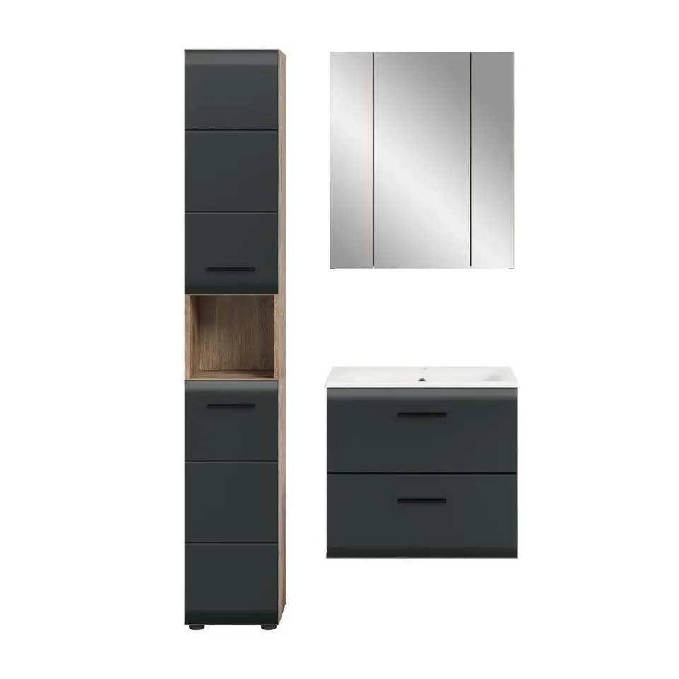 Hioshop Ice badkamer I6 zwart mat- eiken decor