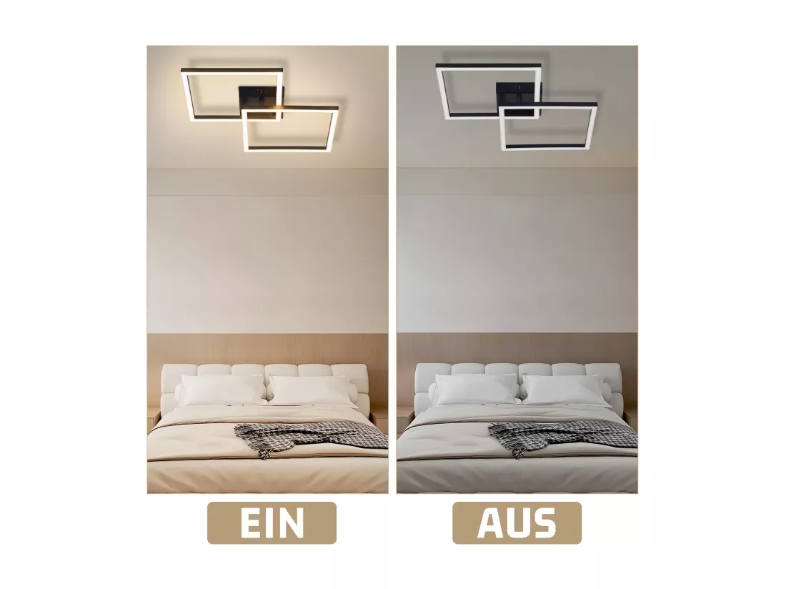 NETTLIFE Plafonnier LED plafonnier chambre 24W lampe de salon blanc chaud moderne noir carré