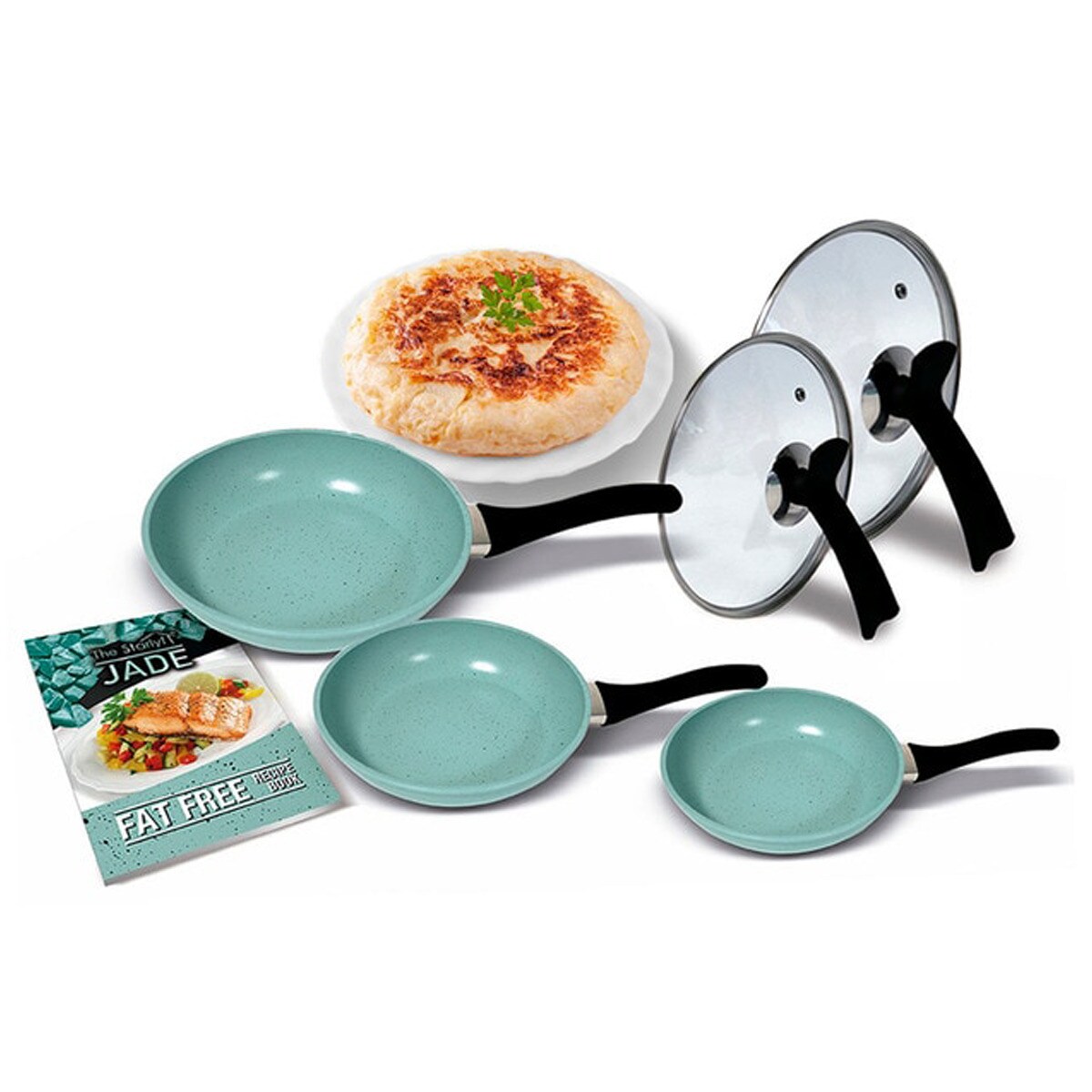 Starlyf® Küchenstarterset - Pfannenset - Messerset Jade Set of 5 + Jade Knife