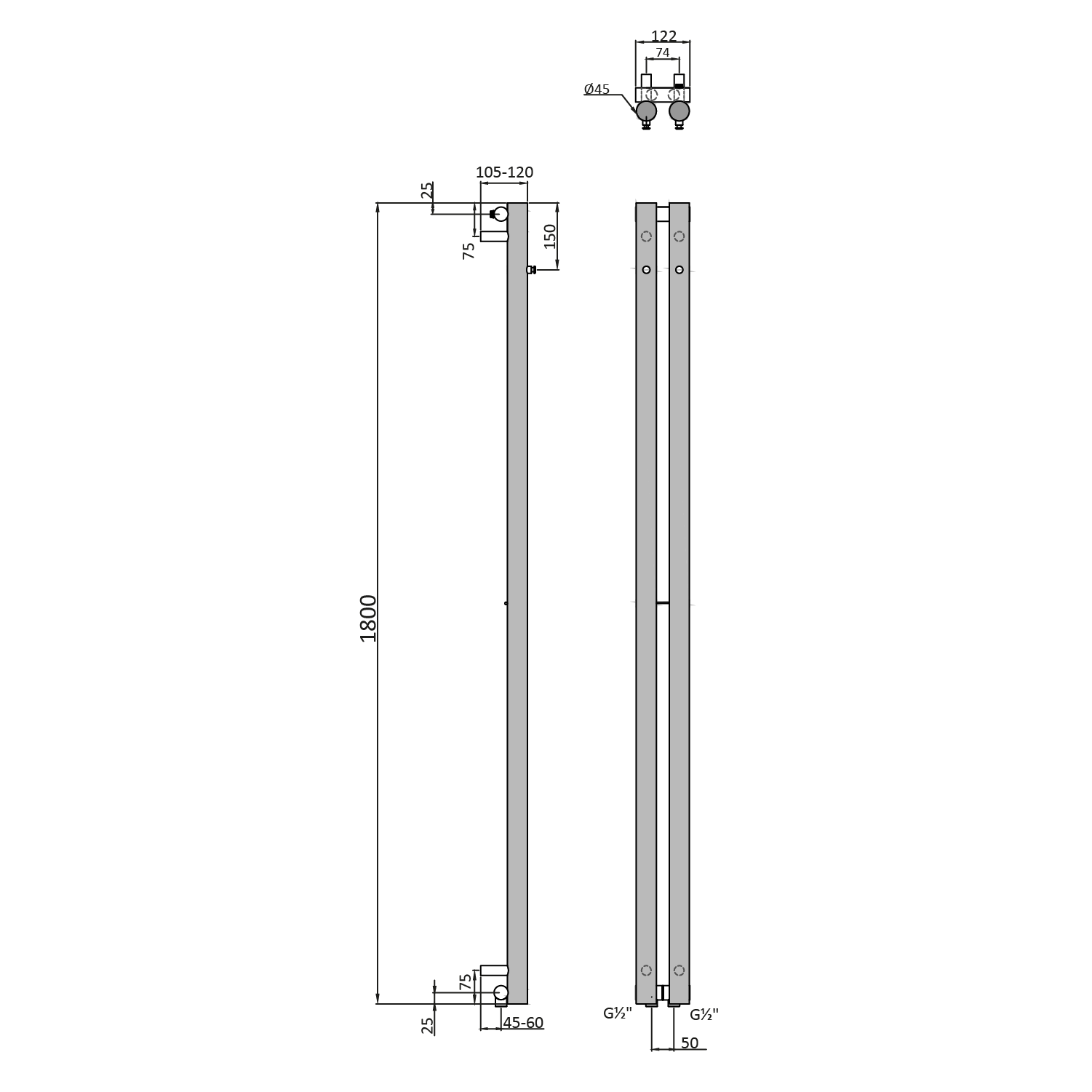 Sapho Pilon radiator 12,2x180cm chroom