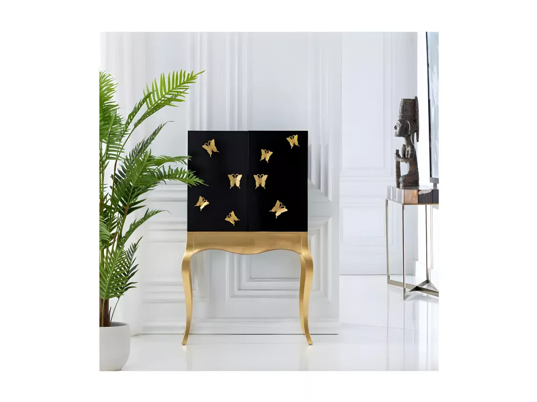 Armoire de salon 2 portes papillon noir/Bois - MARAVI