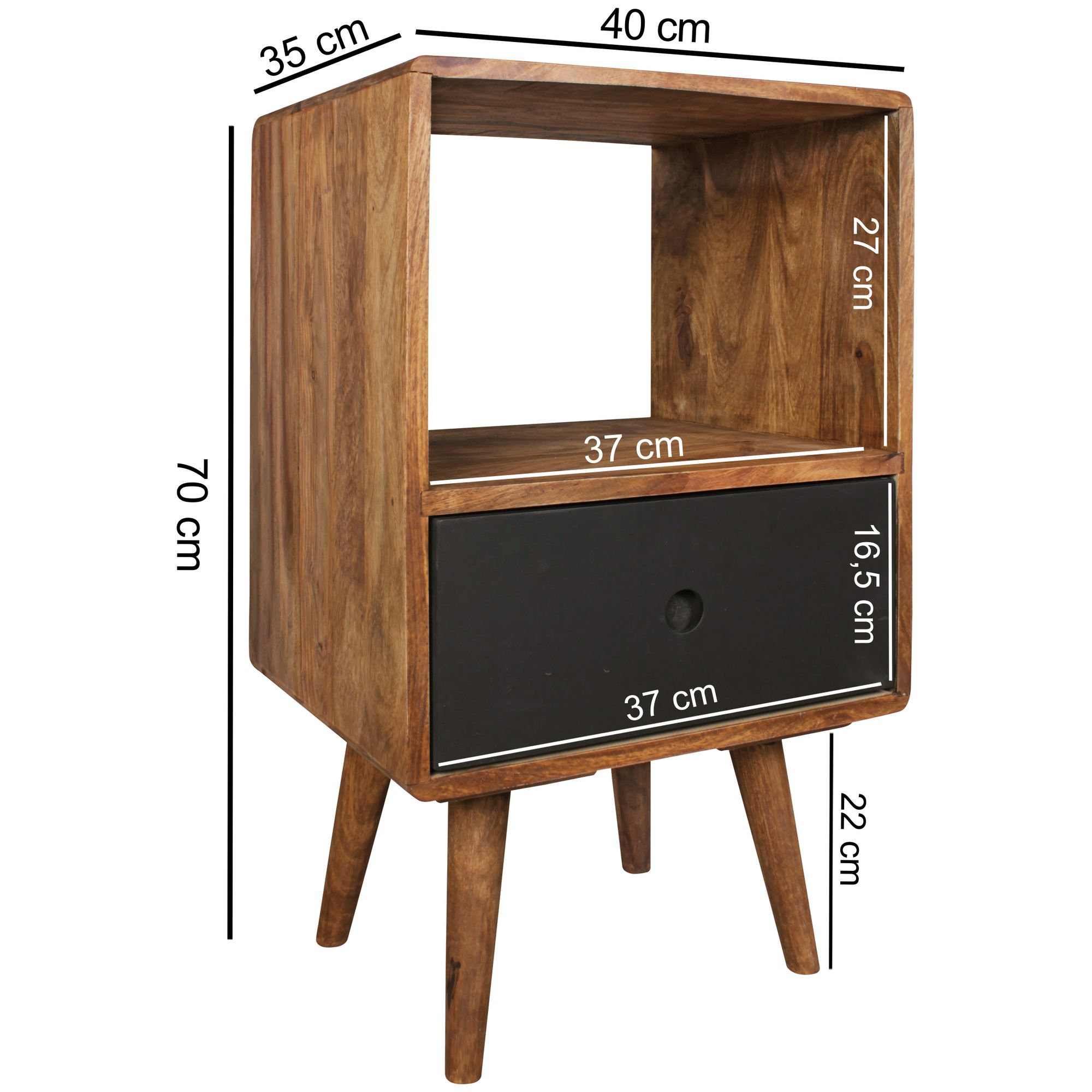 KADIMA DESIGN Retro Nachttisch aus Sheesham-Holz, 70 cm - Für Boxspringbetten, Vintage-Stil