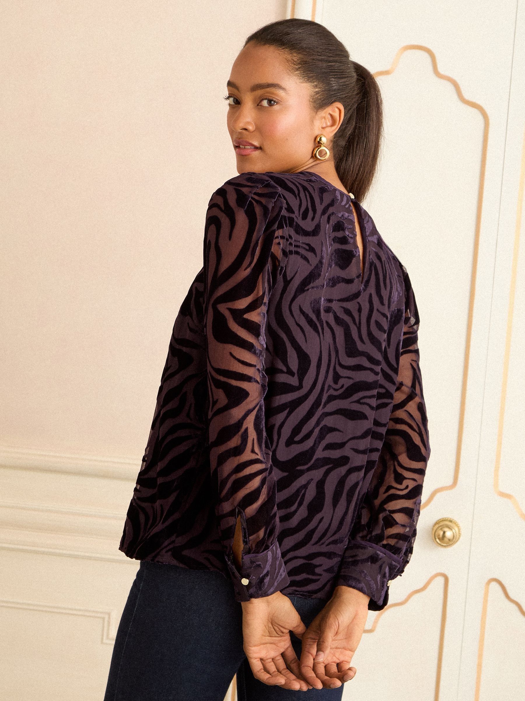 Paars met zebraprint - Love & Roses Crew Neck Long Sleeve Burnout Blouse