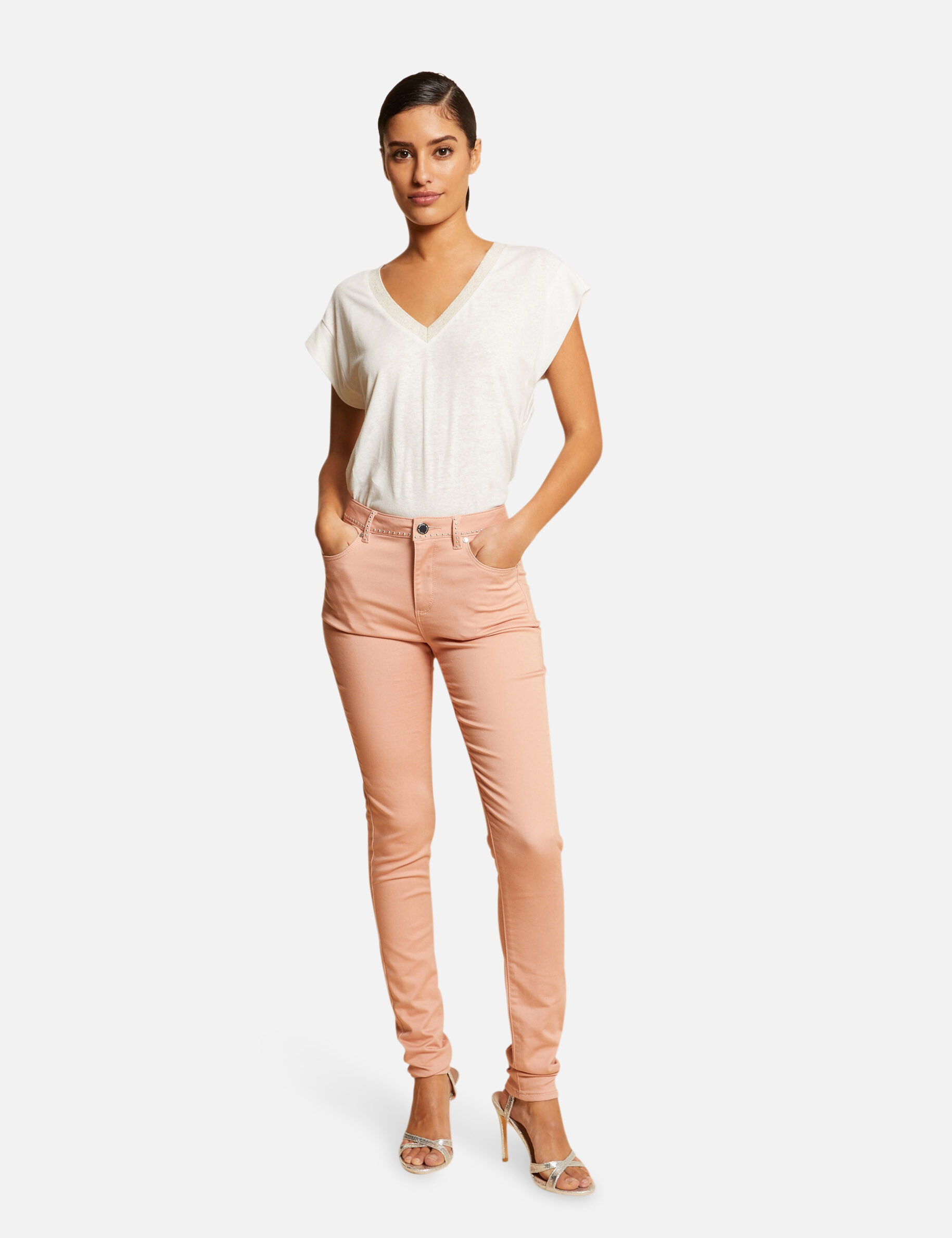 Pantalon slim avec clous vieux rose femme - vieux_rose