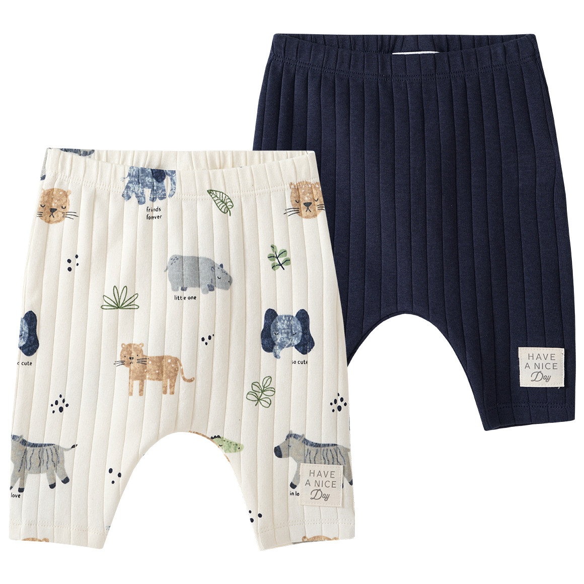 Topomini Pure Collection 2 Baby Leggins in uni und mit Allover-Print dunkelblau / hellbeige