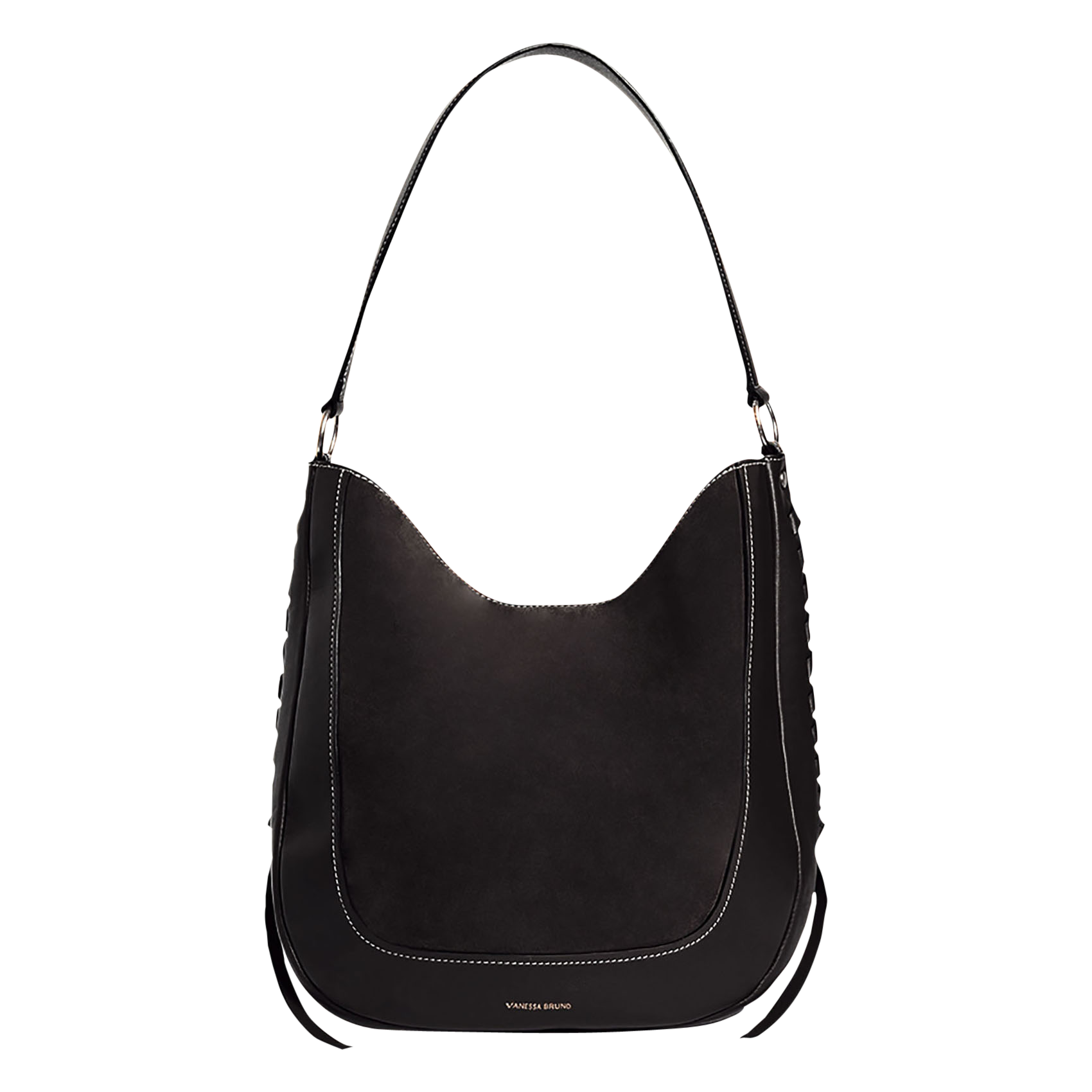 LOU HOBO - Sac hobo en cuir lisse et velours| Noir