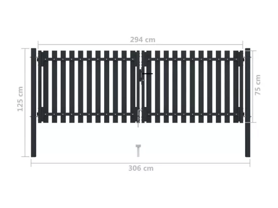 Portail de clôture à double porte Acier 306x125 Anthracite