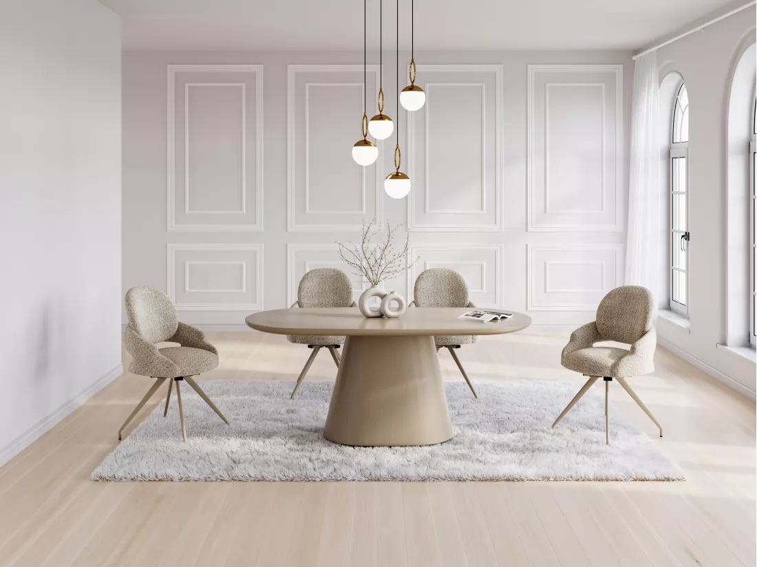 Lot de 2 chaises pivotantes en tissu tweed et métal taupe - Crème - VALIANA