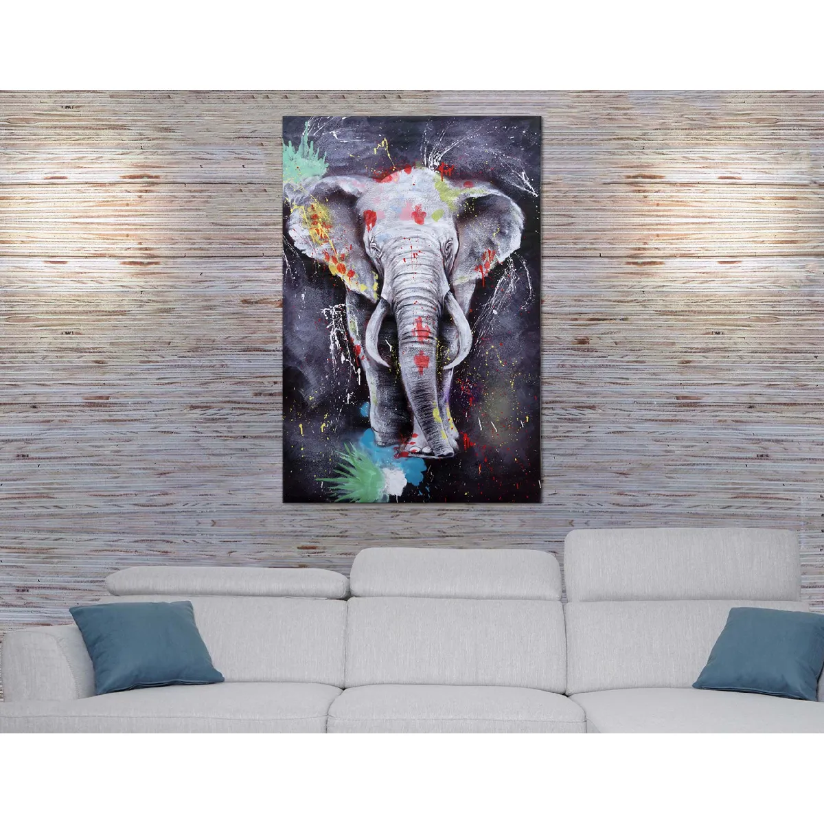 Mendler Peinture à l'huile éléfant 180x120 cm