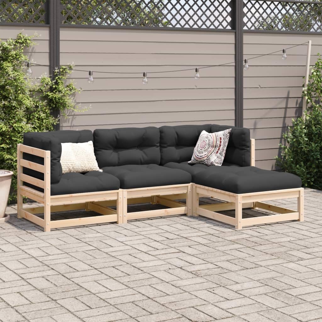 vidaXL Garten Sofa Garnitur 4-TLG., Gartenmöbel Set Latten-Design, Sitzgruppe für Garten Terrasse, Modular Gartensofa Lounge, Massivholz Kiefer