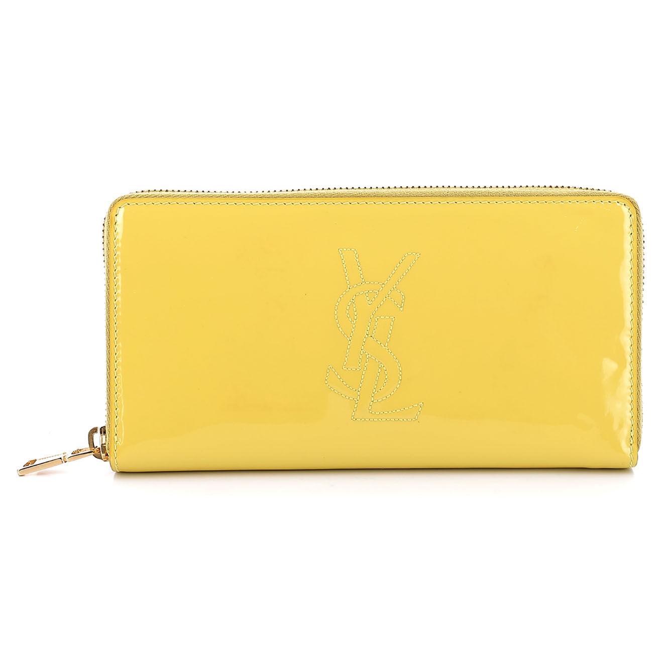 Saint Laurent Portefeuille en Cuir verni jaune - Très bon état - L.19 cm