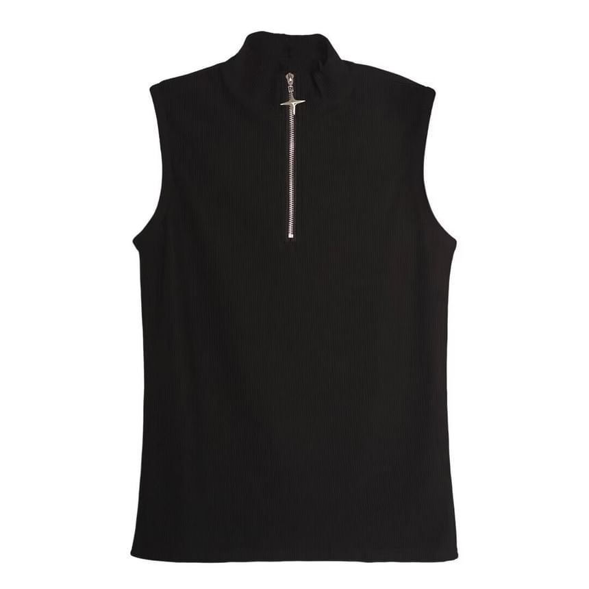GRAYCIOUS - Mouwloze top met halve rits en effen kleur