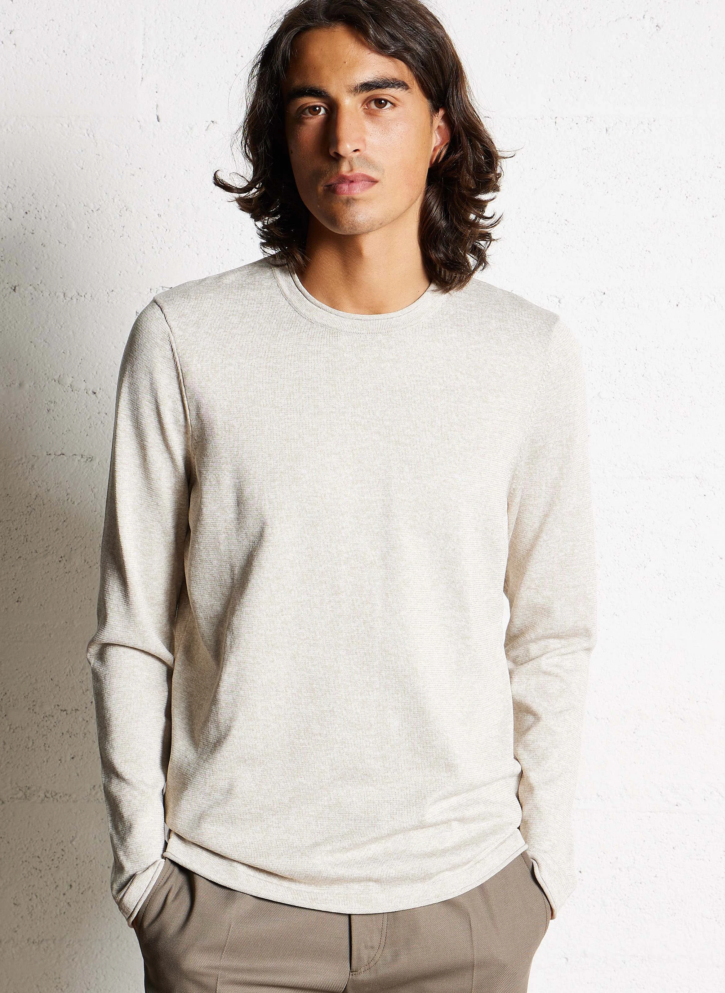 Pull droit col rond chiné | Beige