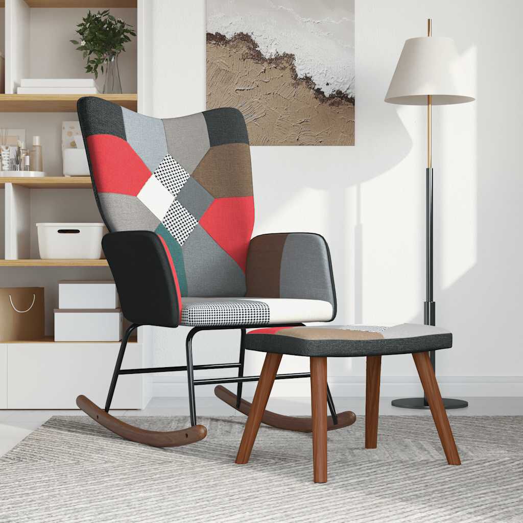 vidaXL Patchwork schommelstoel met voetenbankje, bekleed met stof