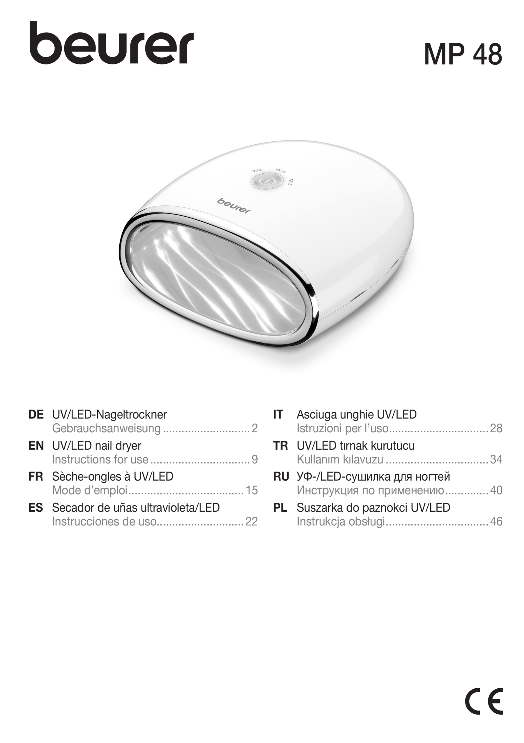 LED UV Nagellampe Nageltrockner Lichthärtungsgerät mit Timer (57101) - Weiss / Silber