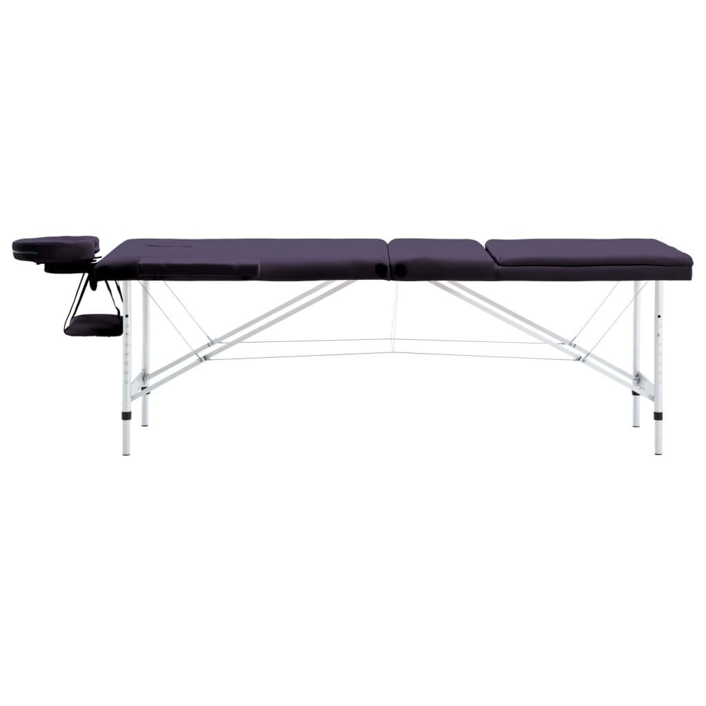 vidaXL Opvouwbare massagetafel 3-zones aluminium paars
