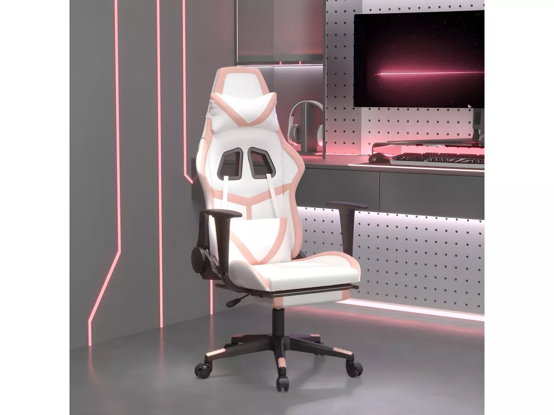 Chaise de jeu avec repose-pied Blanc et rose Similicuir