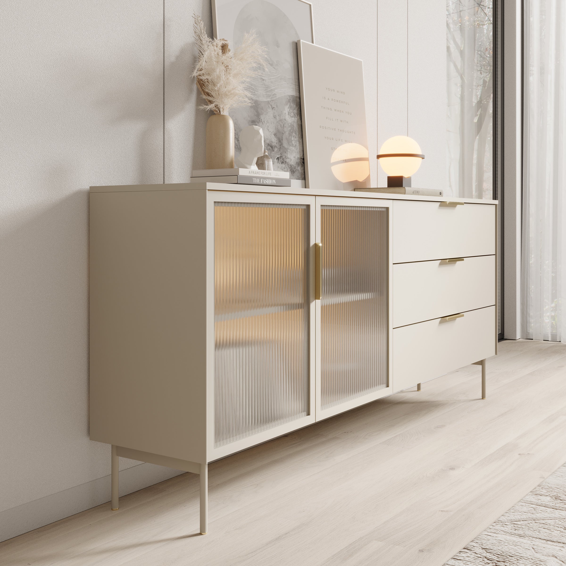 Meubella - Lomo - Dressoir 3 lades - Beige - 181 cm
