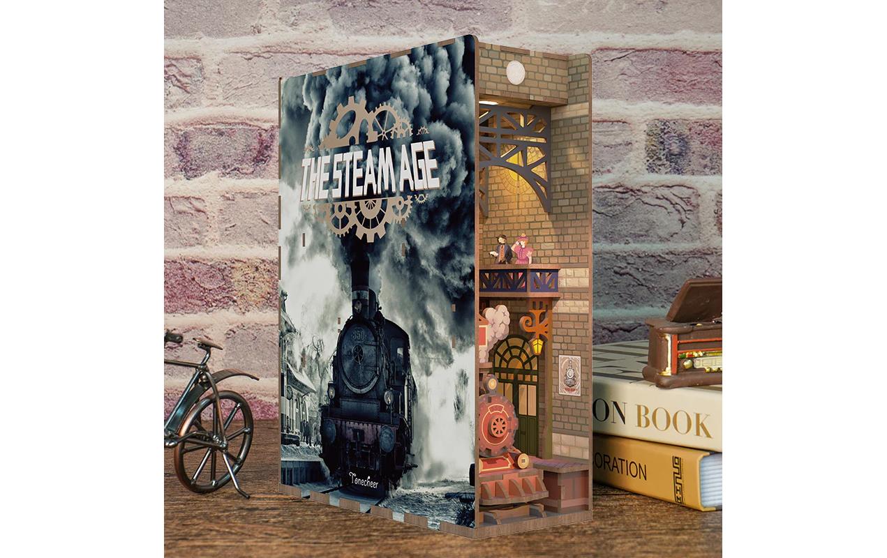 Bausatz Book Nook The Steam Age3D-Modell aus lasergeschnittenen Holzteilen