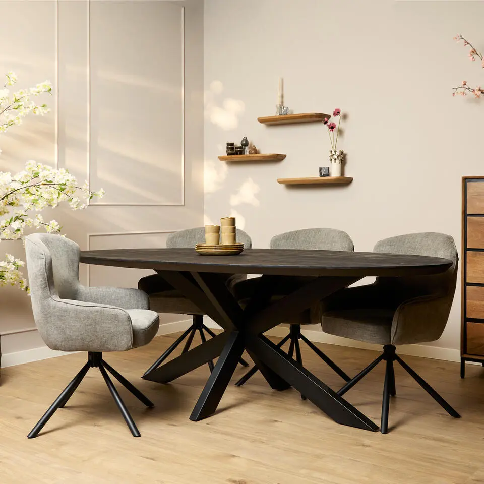 Eettafel Zwart Hout/Metaal - 210x100x76cm - Brandy
