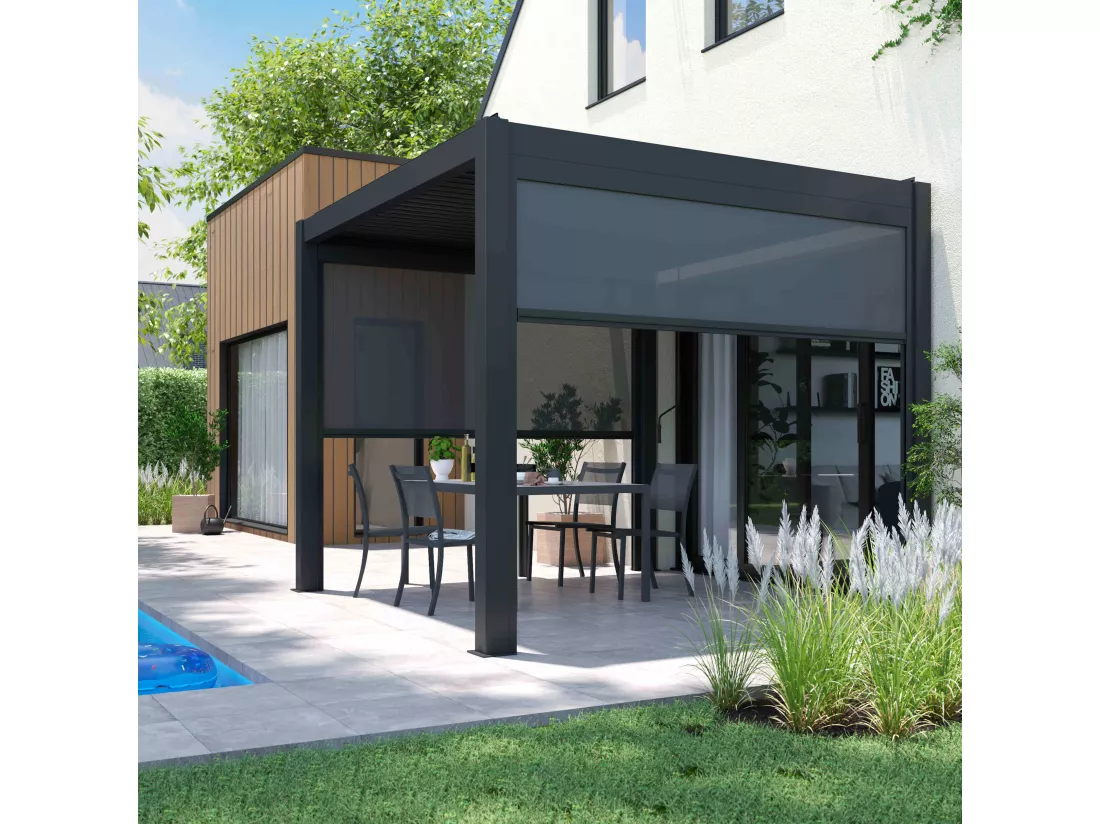 Pergola bioclimatique autoportée 3x3m et 1 Store 2,66 X 2,34 m