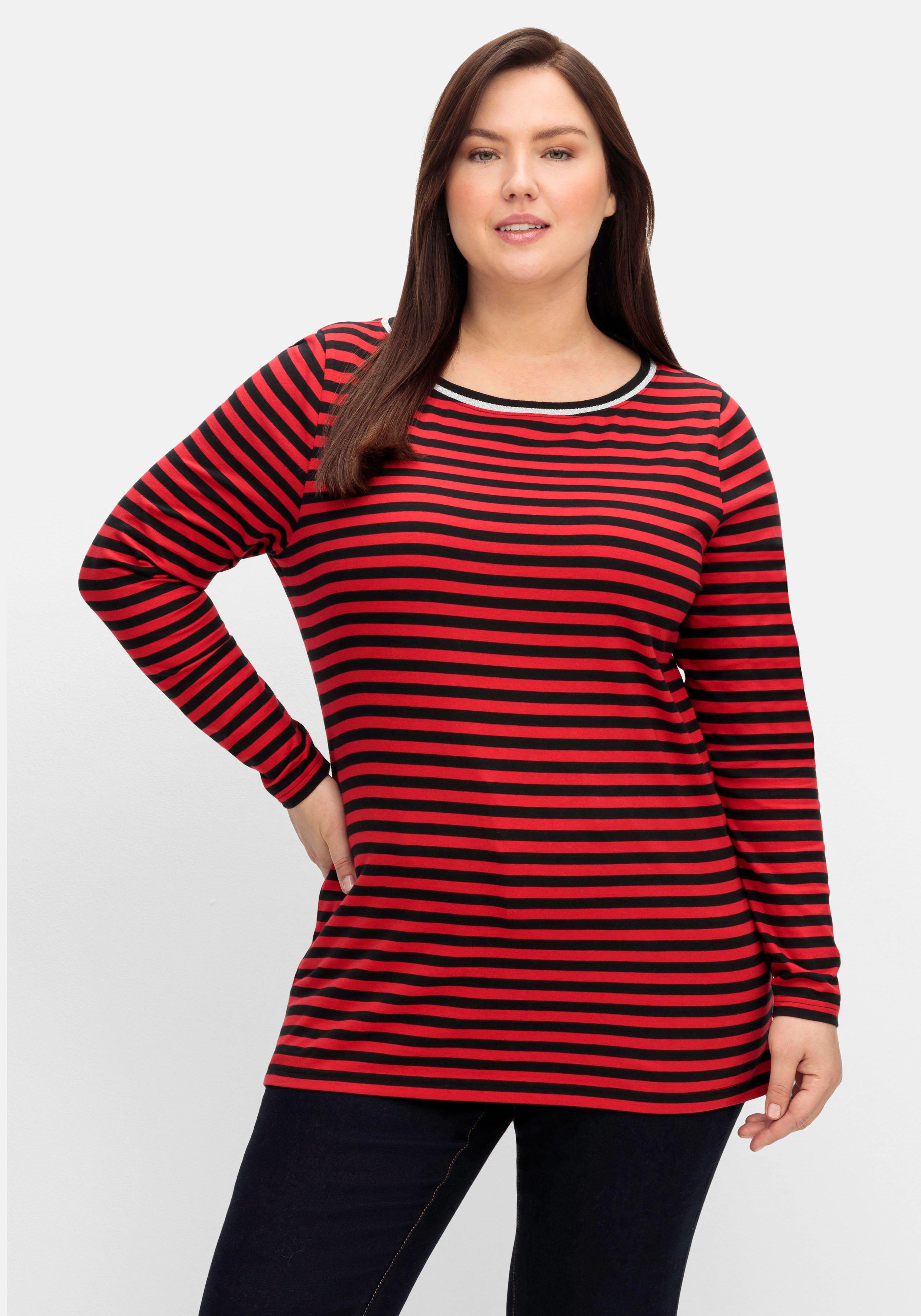 Langarmshirt mit Streifen und Effektgarn-Details