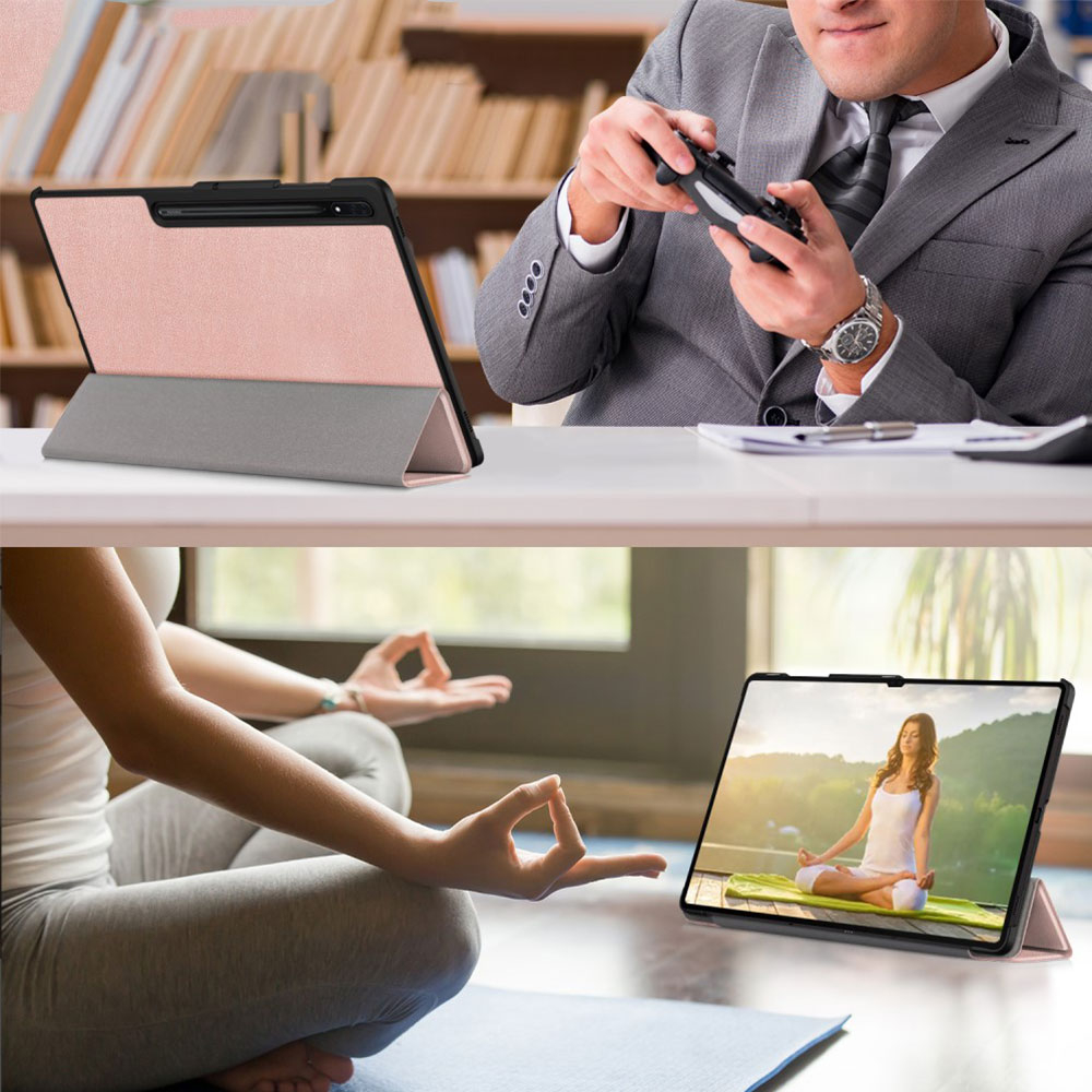 Samsung Galaxy Tab S9 Ultra Flipcase Hülle Ledertasche mit Aufstellfunktion Litchi Look   S-Pen Halterung - Roségold