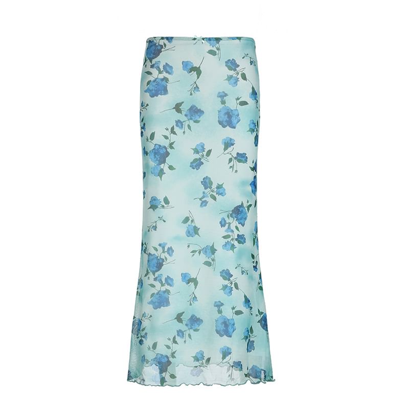 Sosana - Maxi-rok met lage taille en grafische print en zeemeerminzoom