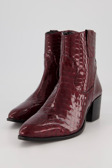 Leder-Stiefeletten, Kroko-Prägung, Weite H