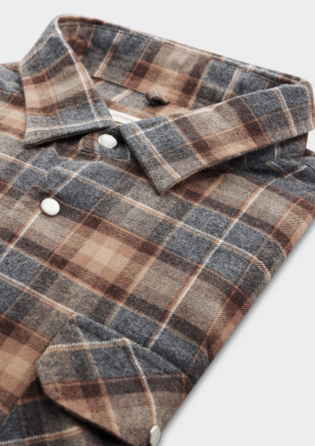 Surchemise Slim en popeline de coton camel à carreaux gris