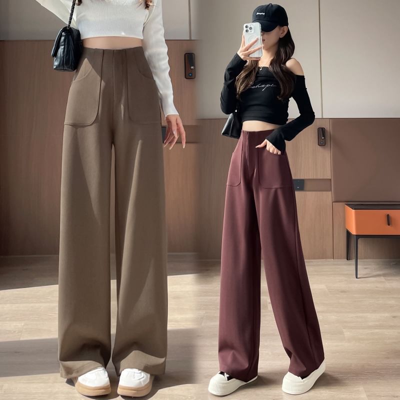 Jaqmine - High Rise Plain Wide Leg Broek