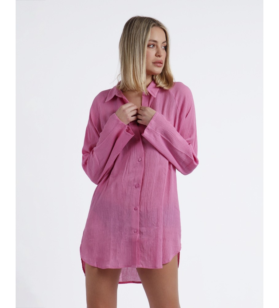 Vestido camisa de praia de manga comprida Admas, rosa