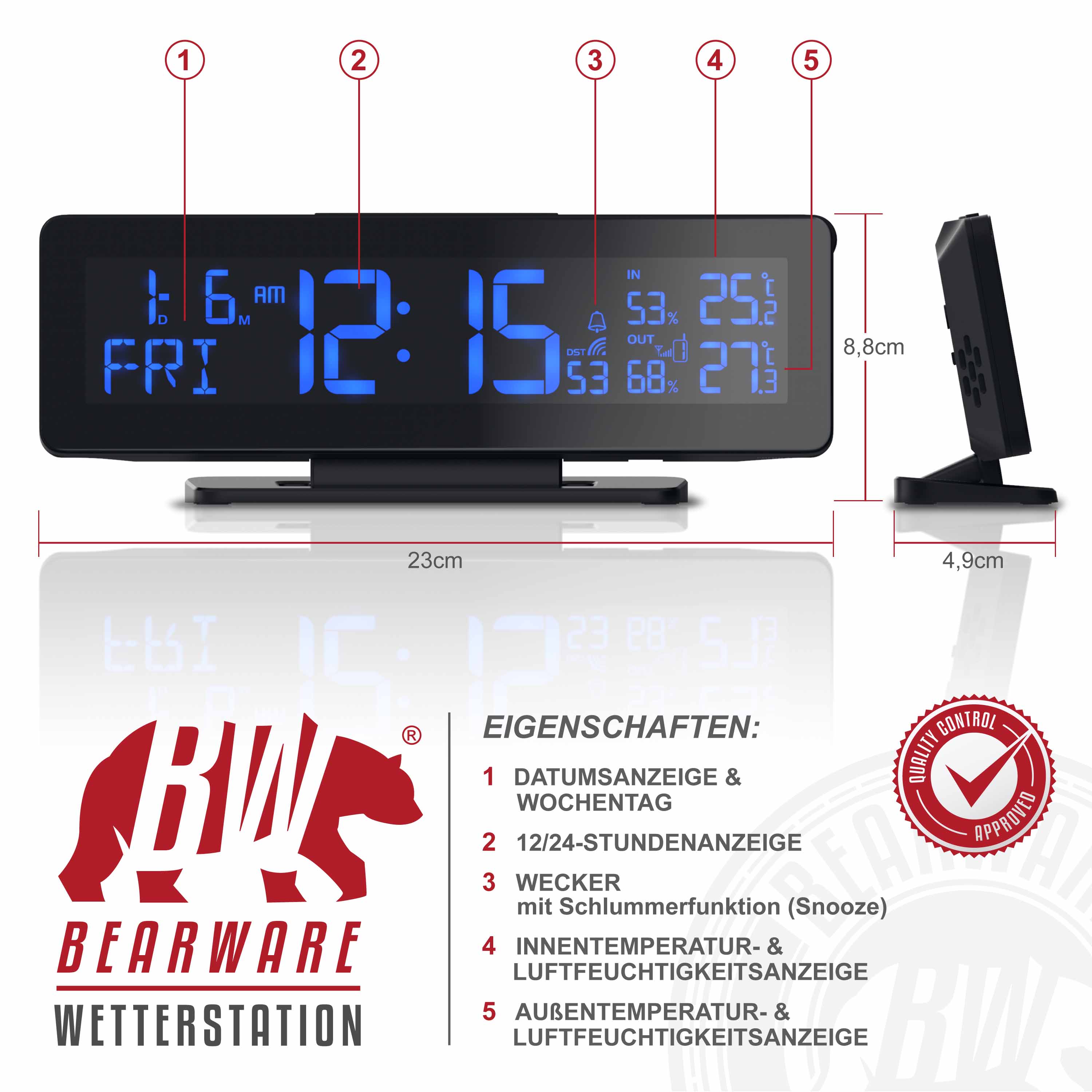 BEARWARE Funkwetterstation Temperaturgesteuertes Farbdisplay