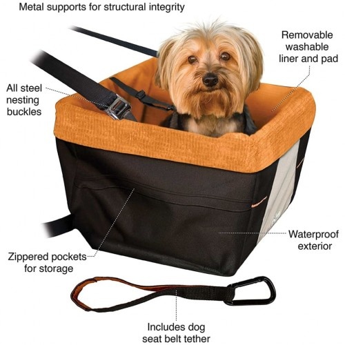 Assento elevatório para cães nas cores preto e laranja.