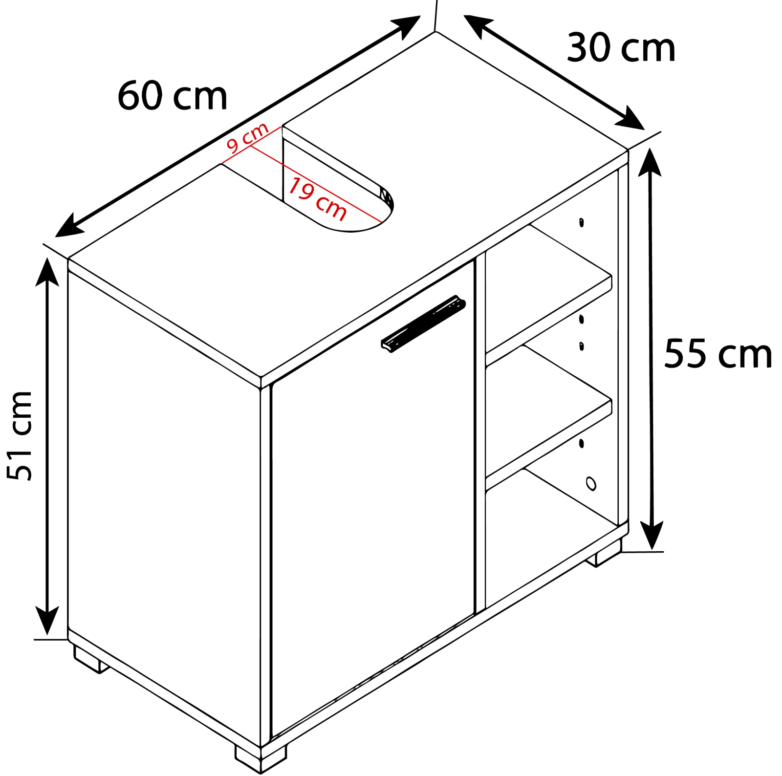Waschbeckenunterschrank ZALO L - weiß - 60 cm