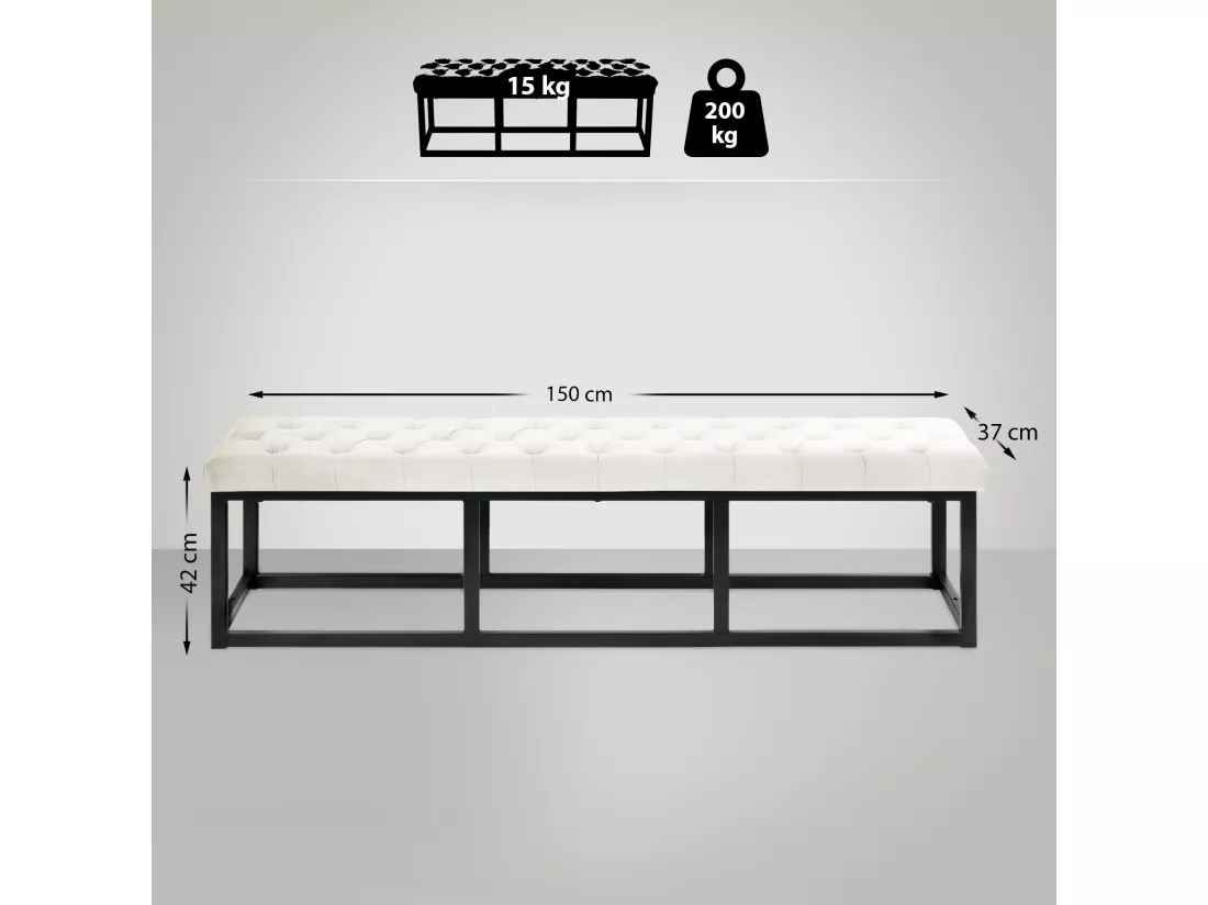 Banquette - Velours & Métal noir mat - Crème - Polson