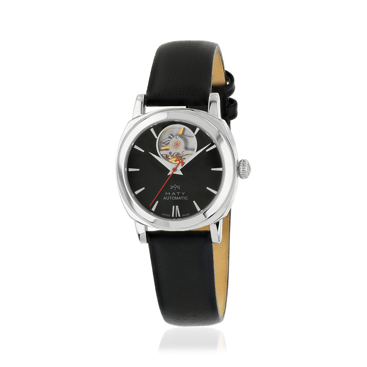 Montre MATY GM automatique cadran noir bracelet cuir noir