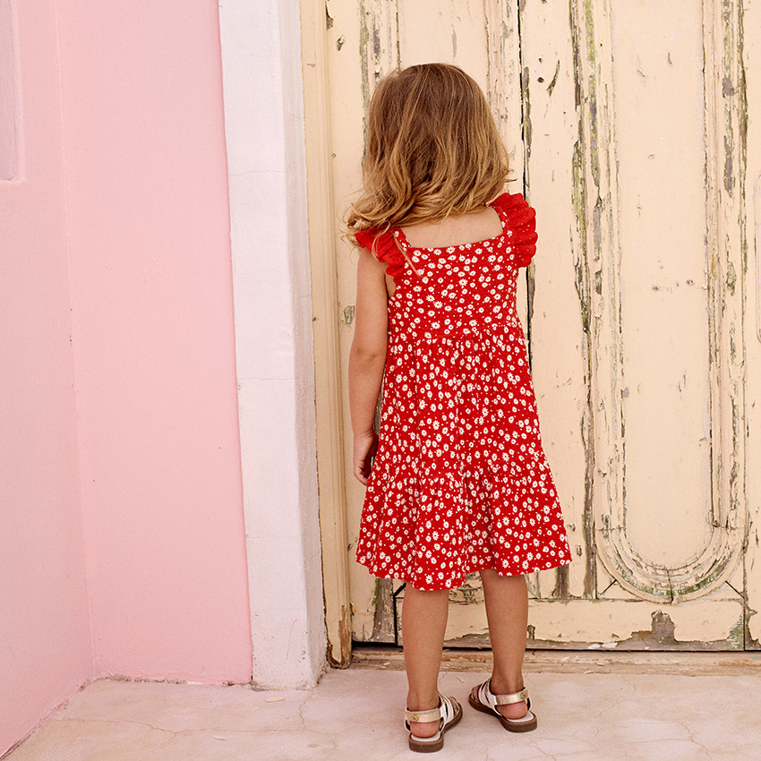 Robe manches courtes imprimée en maille cloquée pour bébé fille