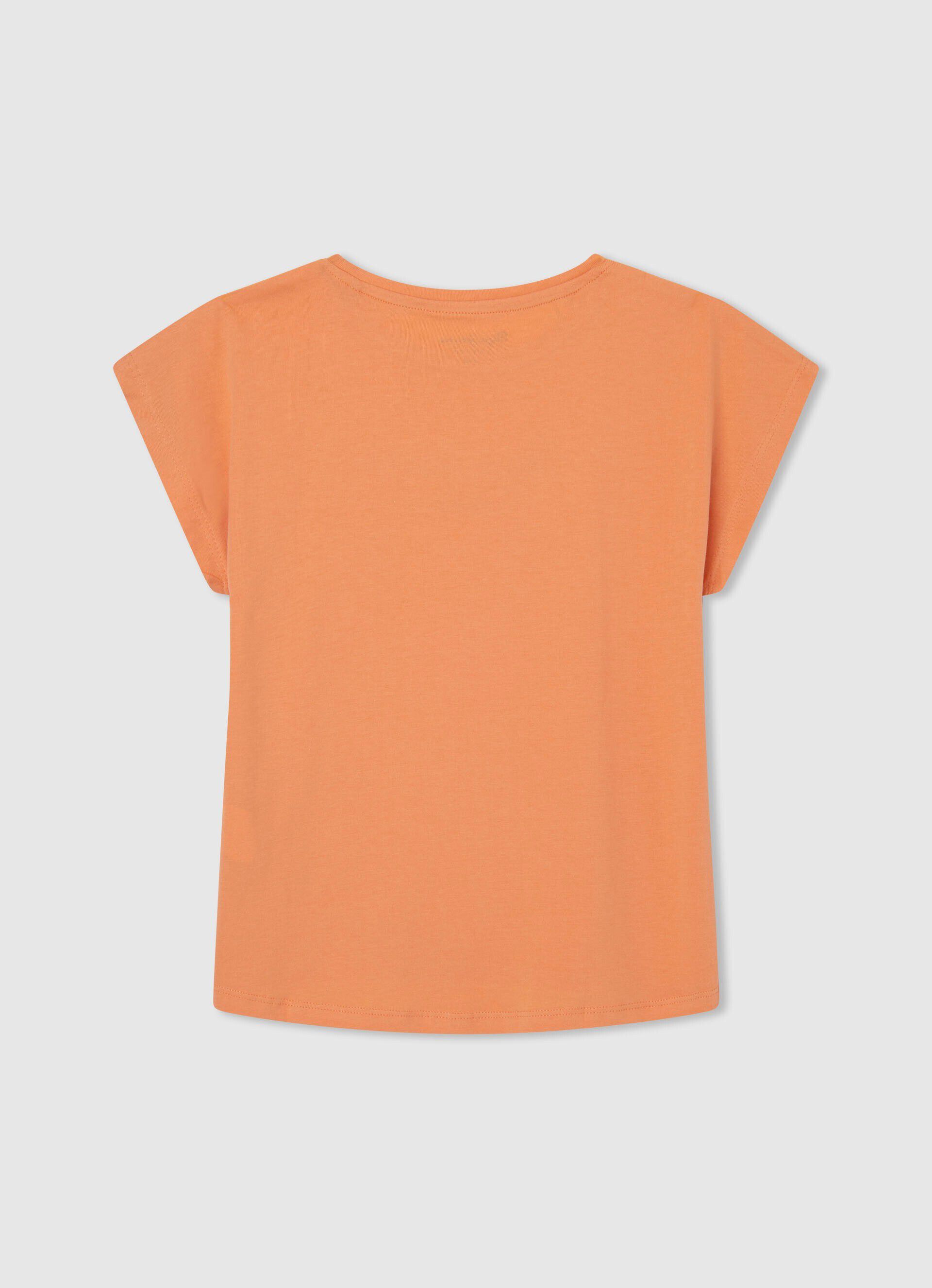 Camiseta de algodão com logo de strass - pêssego e laranja