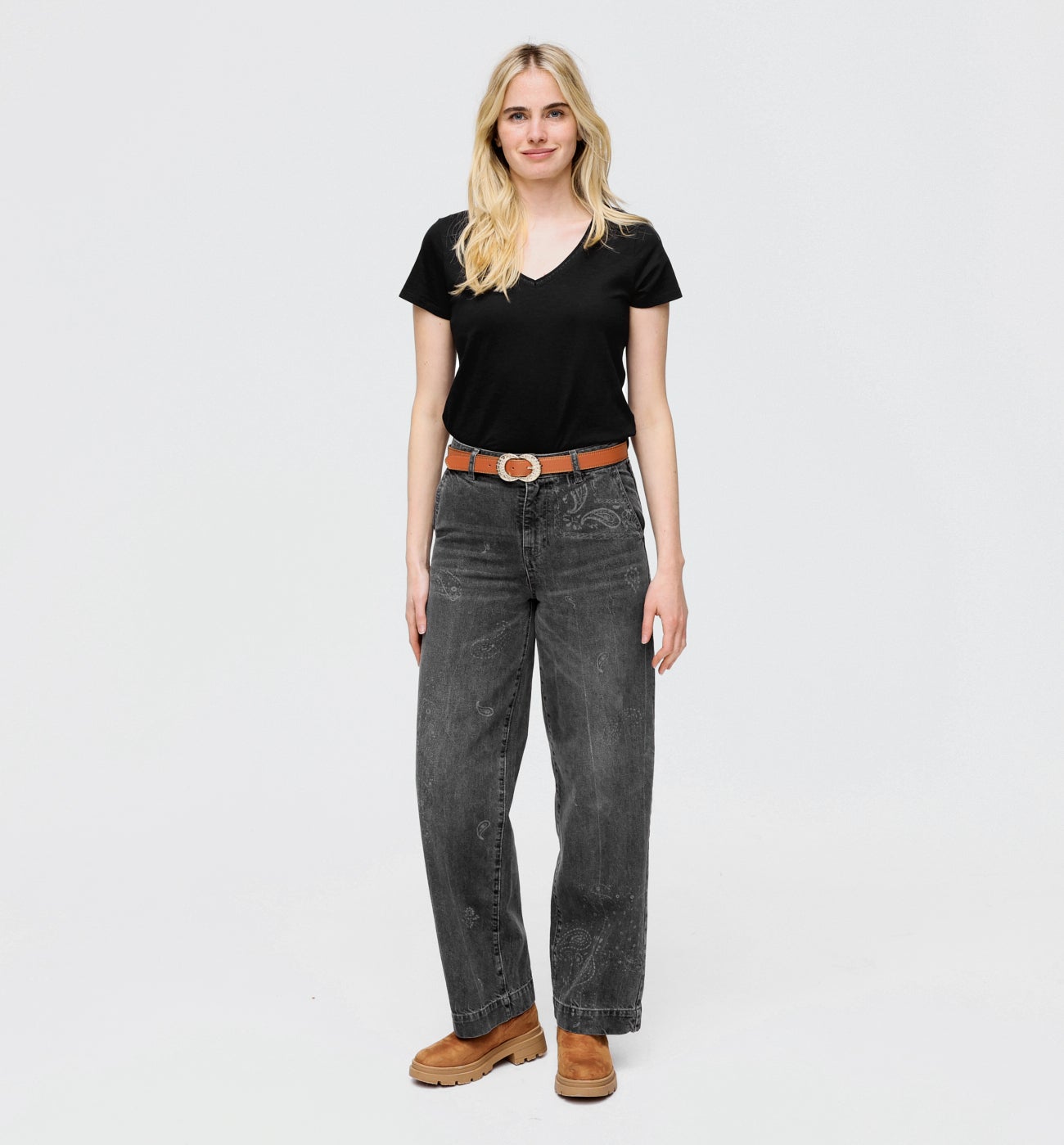 T-shirt col V Femme - Noir