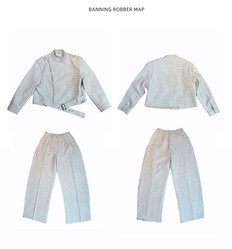 Freehop - Set: Jack met gesp en rits met staande kraag + broek met wijde pijpen en gemiddelde taille