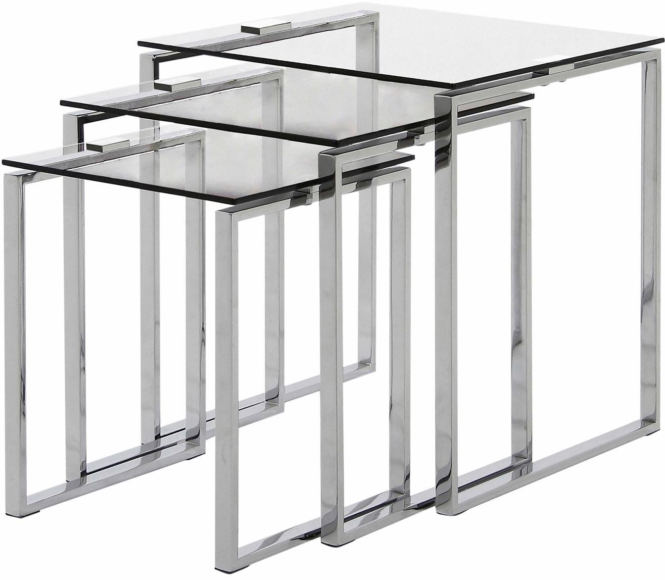 ACTONA GROUP Beistelltisch »Katrine Beistell-Set, TOPSELLER! 3 stück, modern« Set, Couchtisch, Sofatisch, OTTOs Choice,  Scandi-stil, klare Glasplatte, verchromtes Metallgestell, pflegeleicht